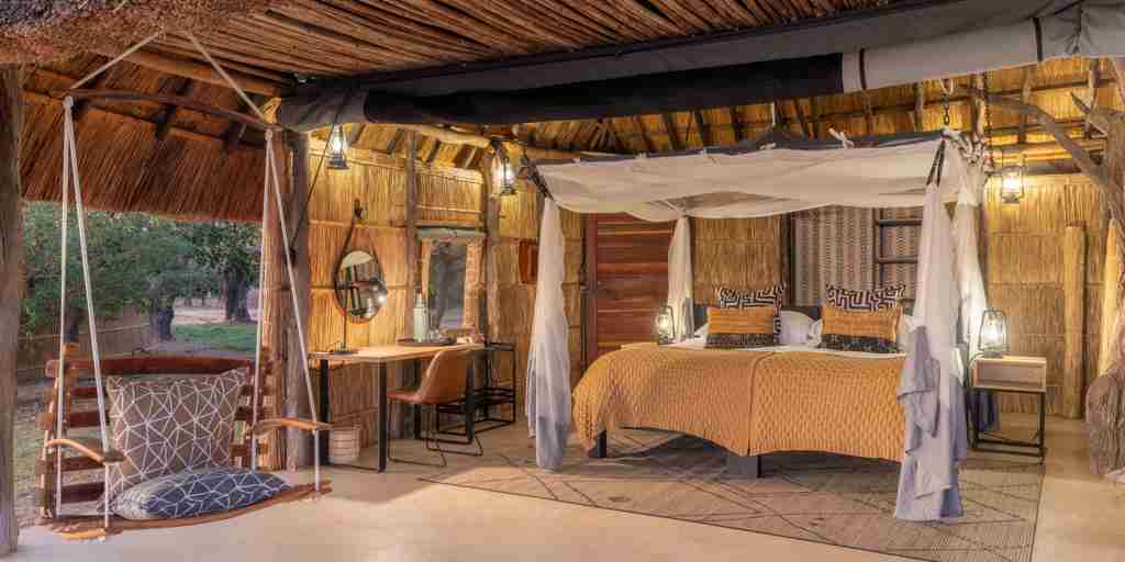 main bedroom,  time and tide kakuli bush camp, south luangwa national park, zambia