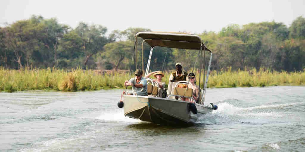boat in the lower zambezi national park, zambia safaris