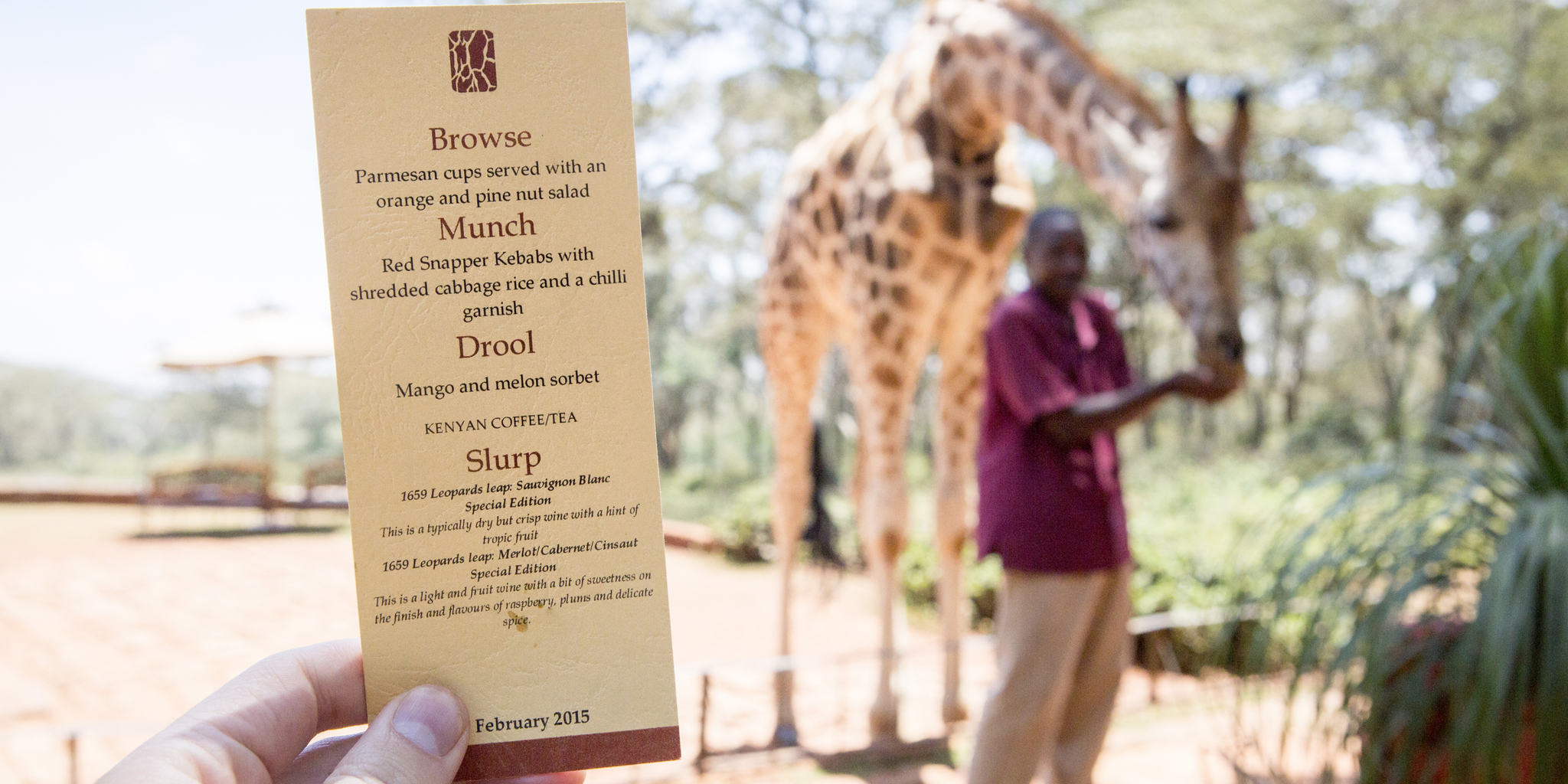 Menu, Giraffe Manor, Nairobi, Kenya