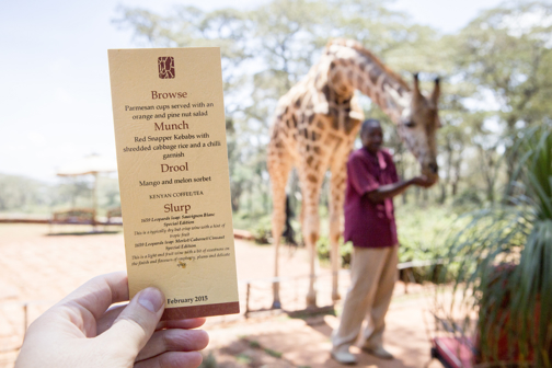Menu, Giraffe Manor, Nairobi, Kenya