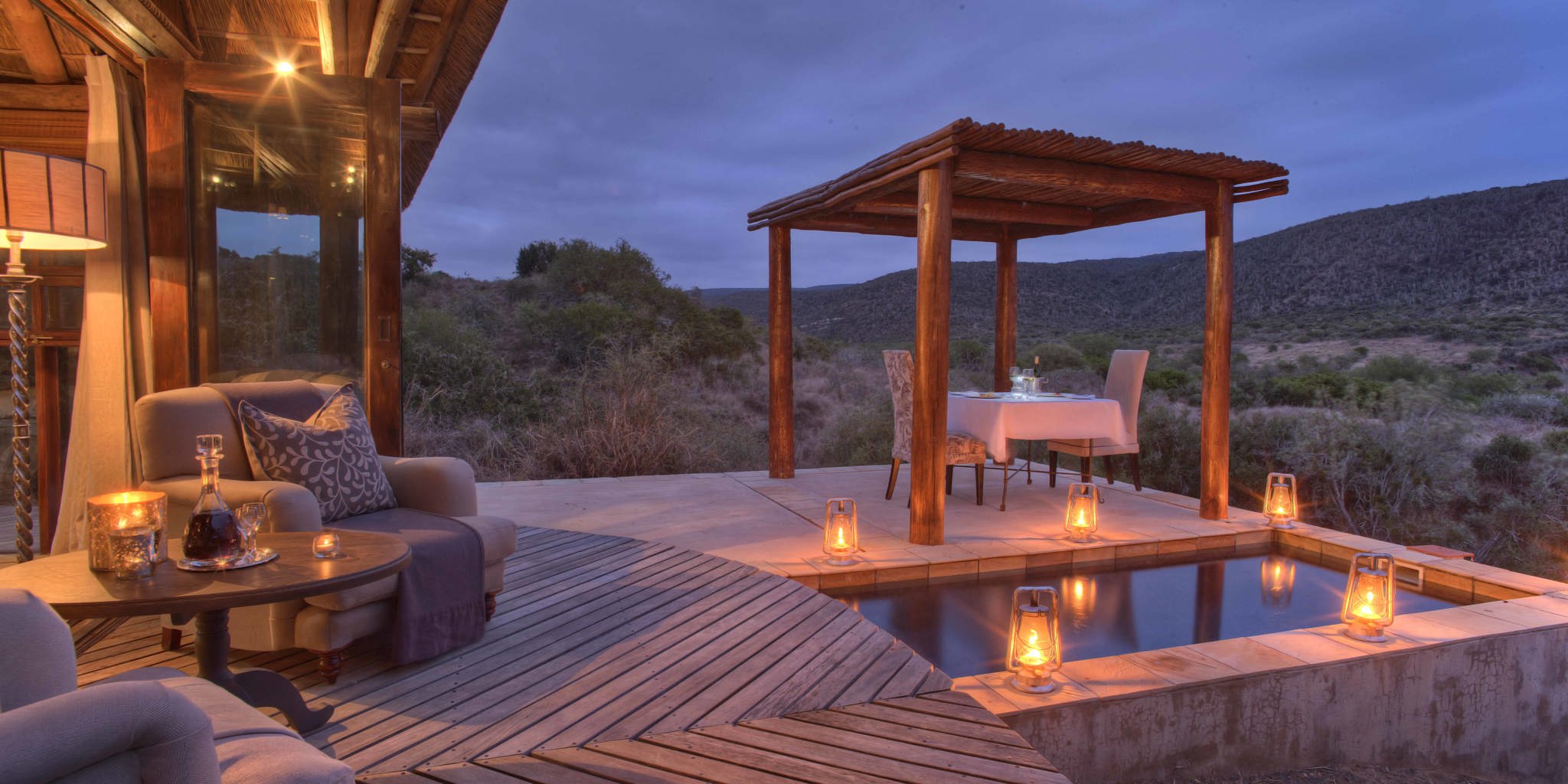 candle lit dinner, kwande great fish river lodge, south africa