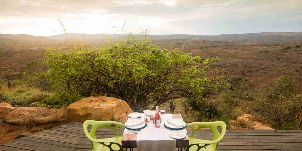 dining deck with view, kwazulu natal park, south africa safaris