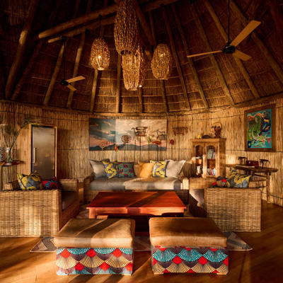 Lounge, Nxamaseri Island Lodge, Okavango Delta, Botswana