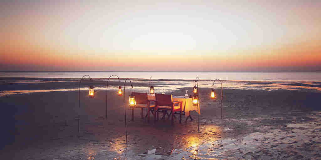 sunset dining, bazaruto beach, mozambique safari holidays