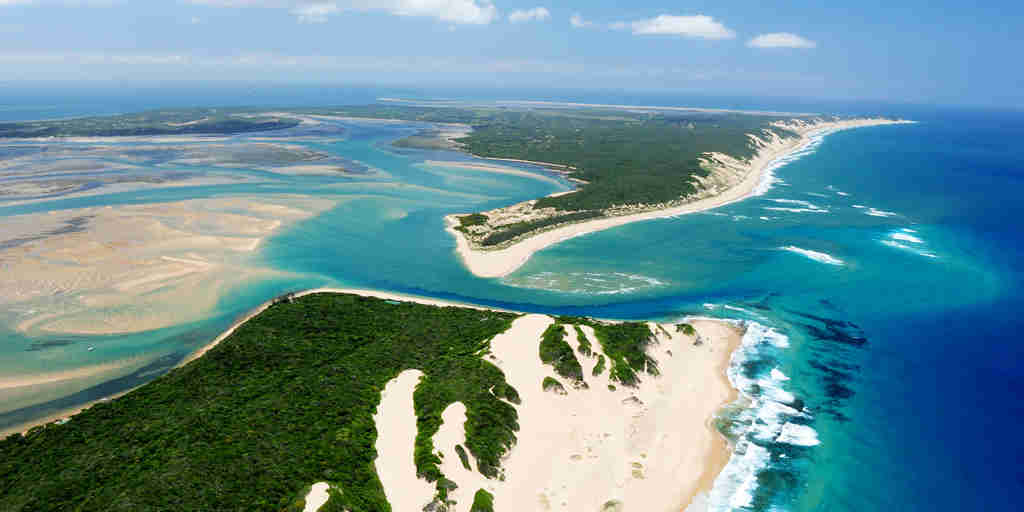 aerial view of southern mozambique beach, africa safaris