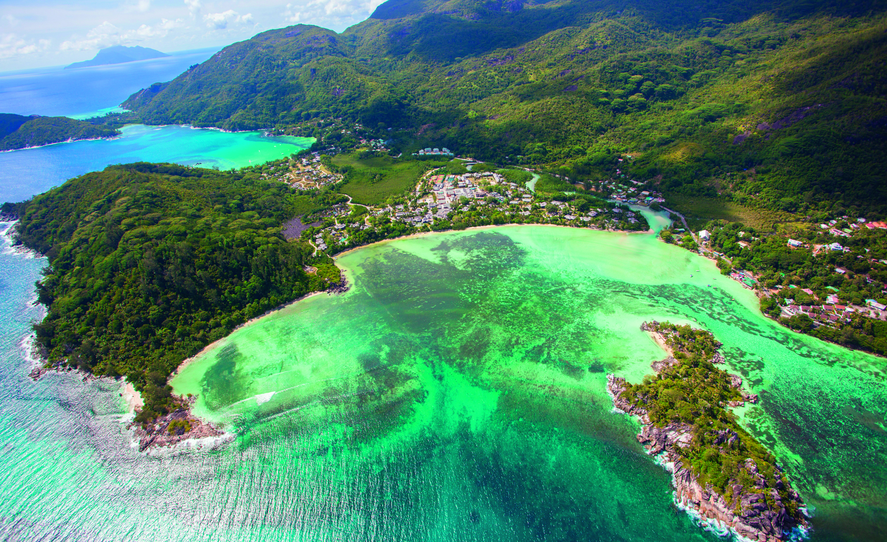 aerial view of mahe island, seychelles, africa safaris