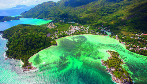 aerial view of mahe island, seychelles, africa safaris
