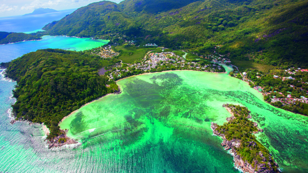 aerial view of mahe island, seychelles, africa safaris