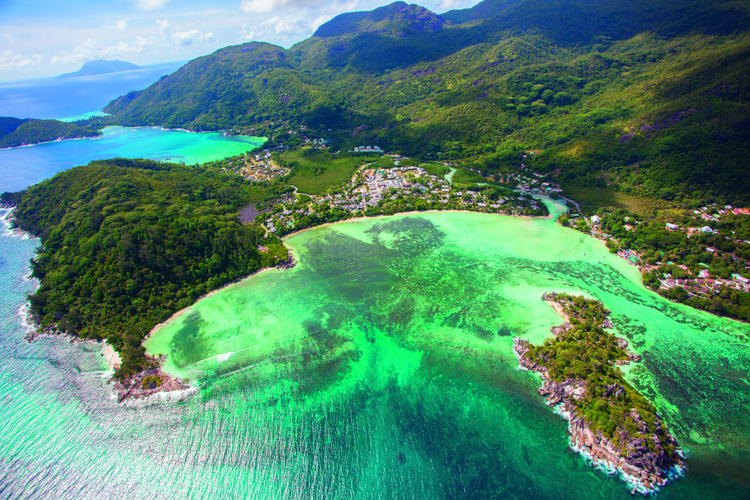 aerial view of mahe island, seychelles, africa safaris