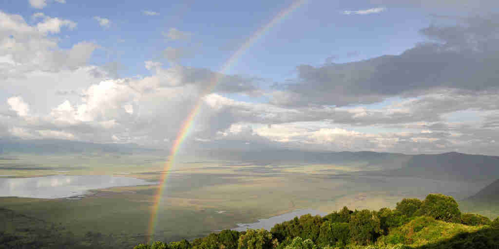 Rainbow over the Ngorongoro Crater, northern Tanzania