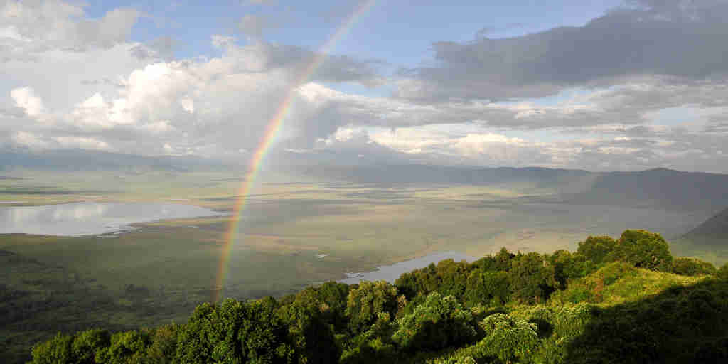 Rainbow over the Ngorongoro Crater, northern Tanzania