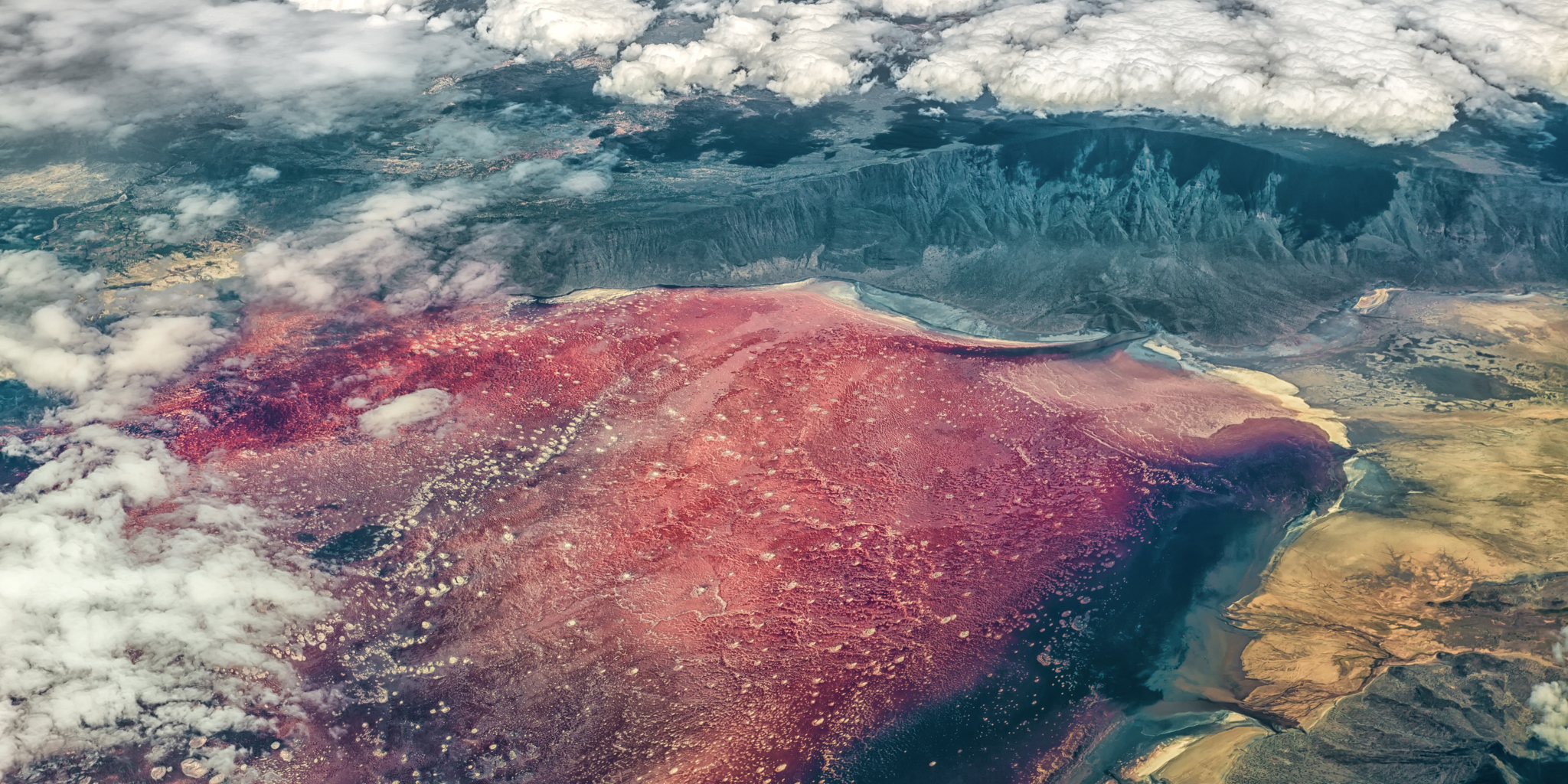 Aerial view of Lake Natron, Tanzania, Africa