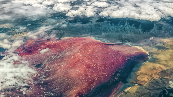 Aerial view of Lake Natron, Tanzania, Africa