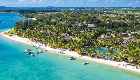aerial view of west coast mauritius, africa safaris