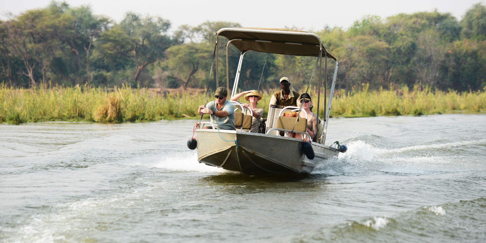 boat in the lower zambezi national park, zambia safaris