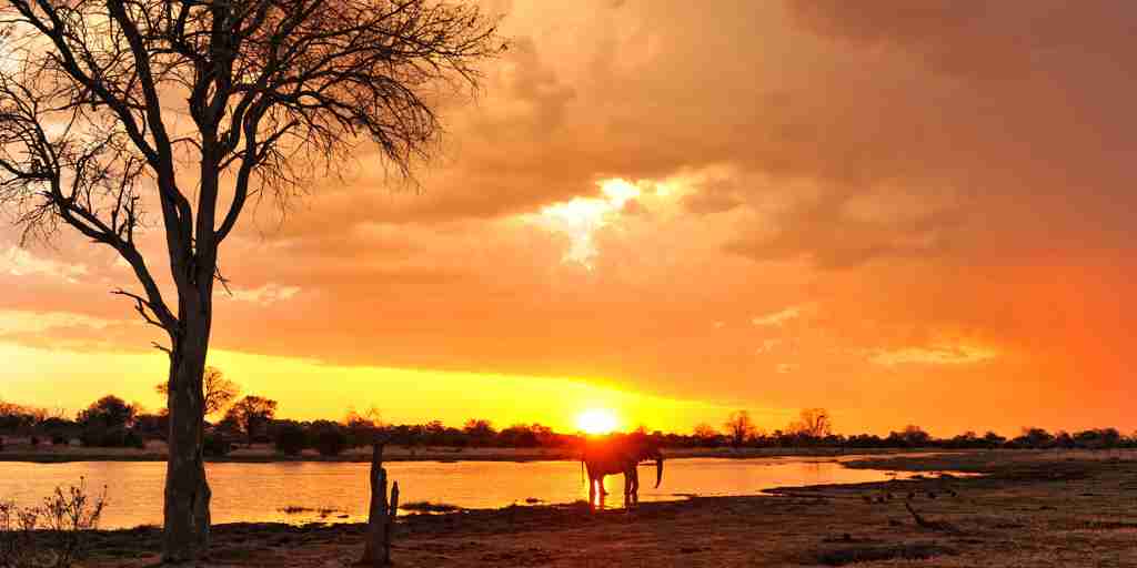 orange sunset over khwai safari park, botswana holidays