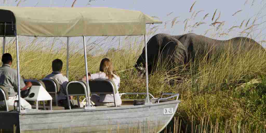 boating safaris, moremi game reserve, africa vacations