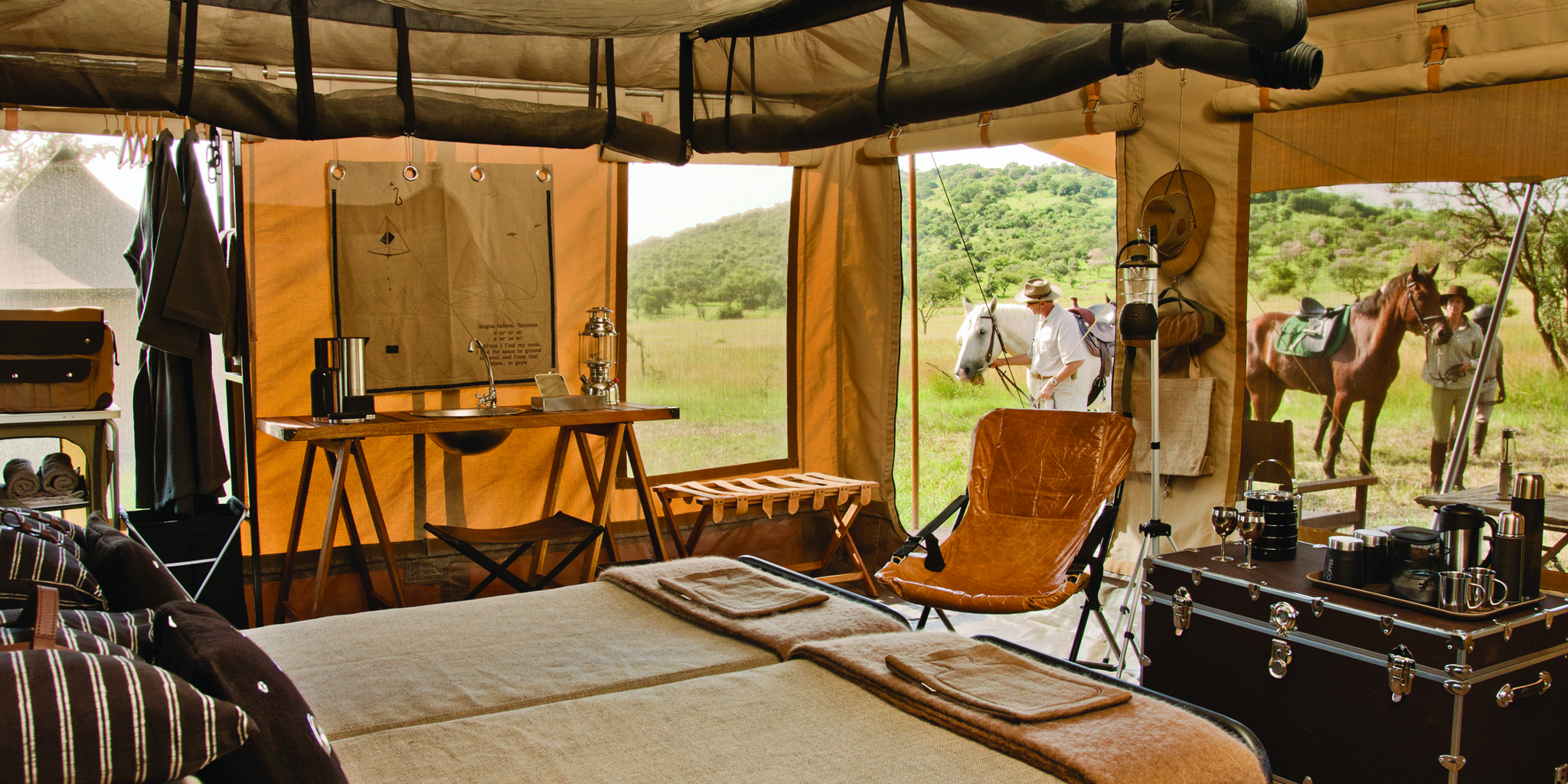 Interior Bedroom with horses outside