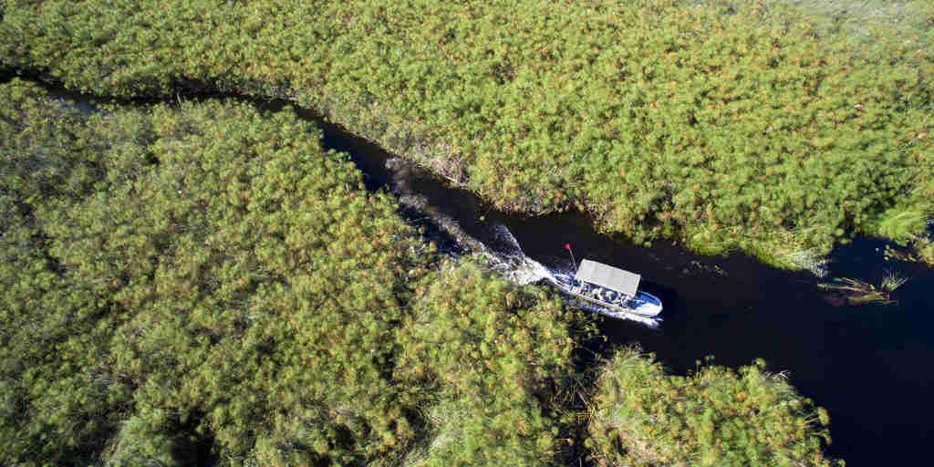 andBeyond Nxabega Okavango Tented Camp Boating Aerial