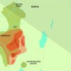 A zoomed in map showing Tanzania and the possible migration hotspots and areas within the Serengeti