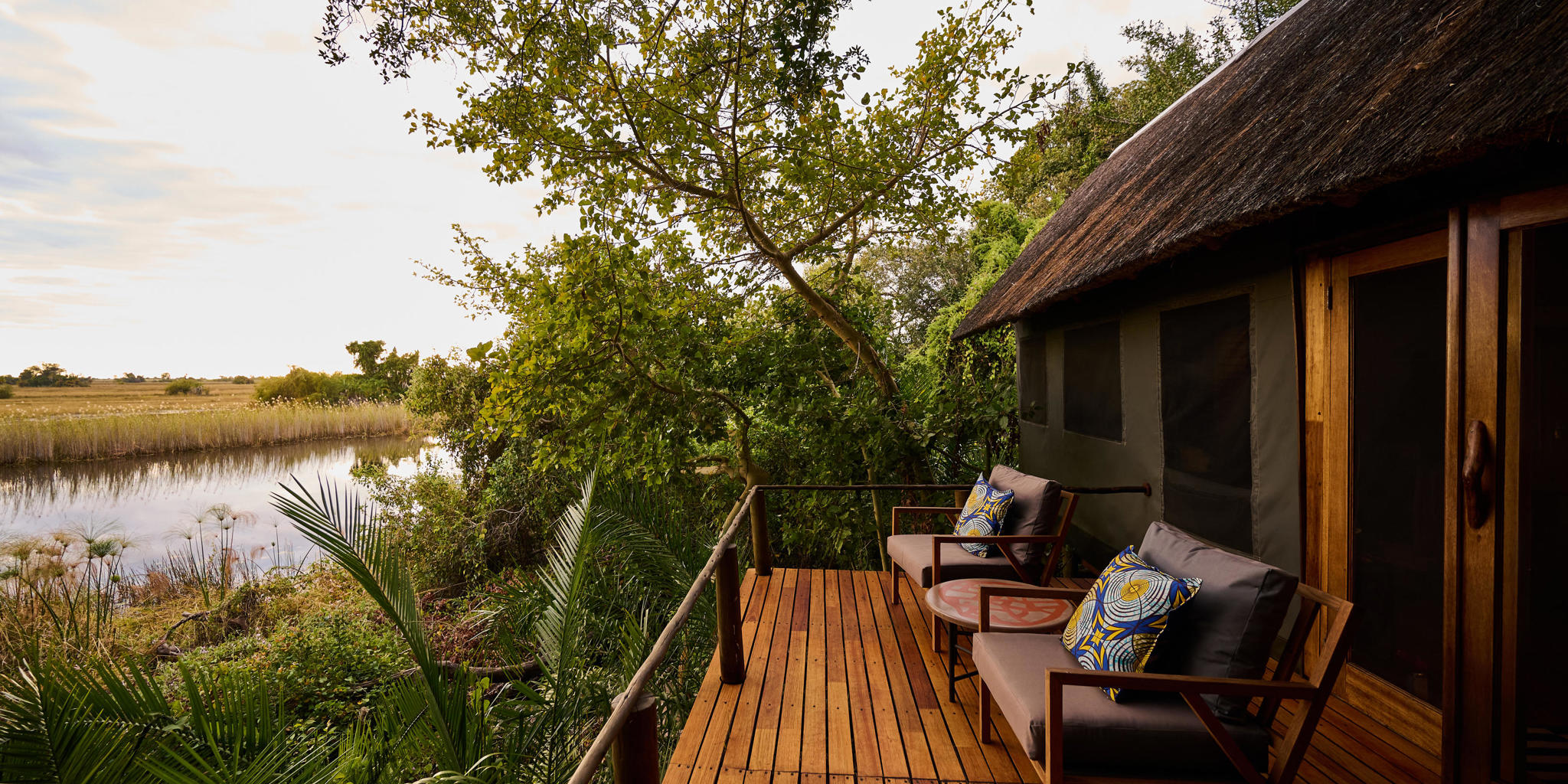 Deck, Nxamaseri Island Lodge, Okavango Delta, Botswana