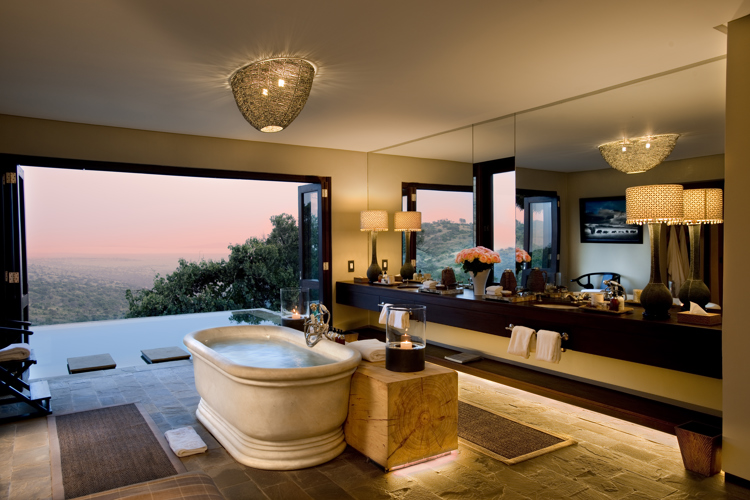 Bathroom outlooking private pool Kenya