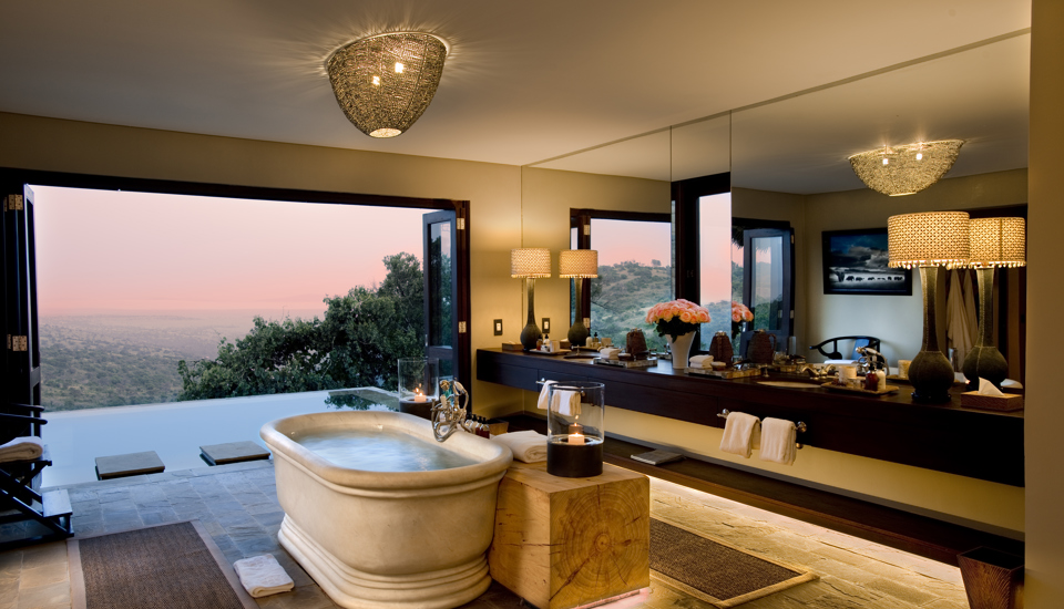 Bathroom outlooking private pool Kenya