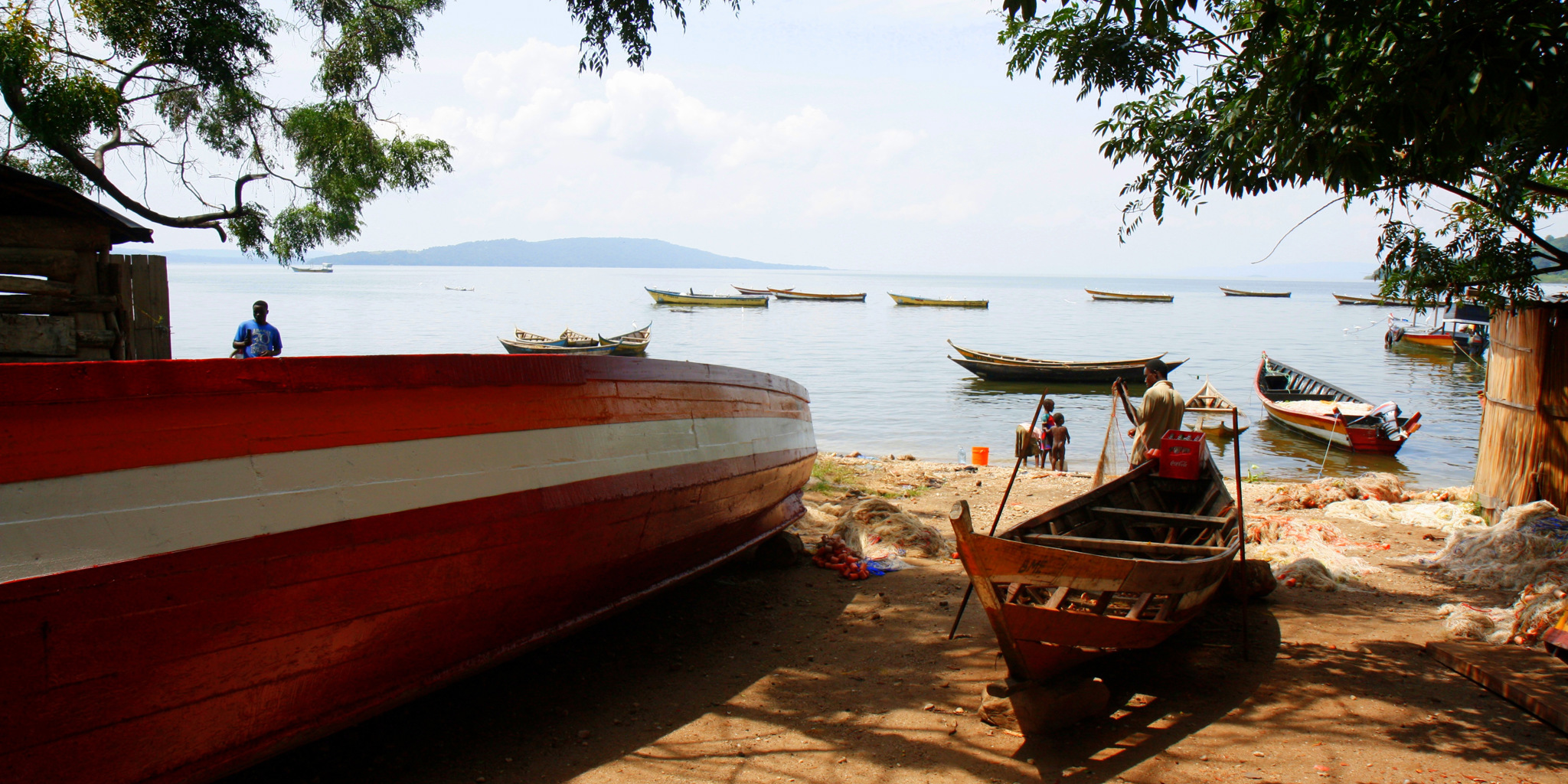 Rubondo Island local fishing boats kasende island