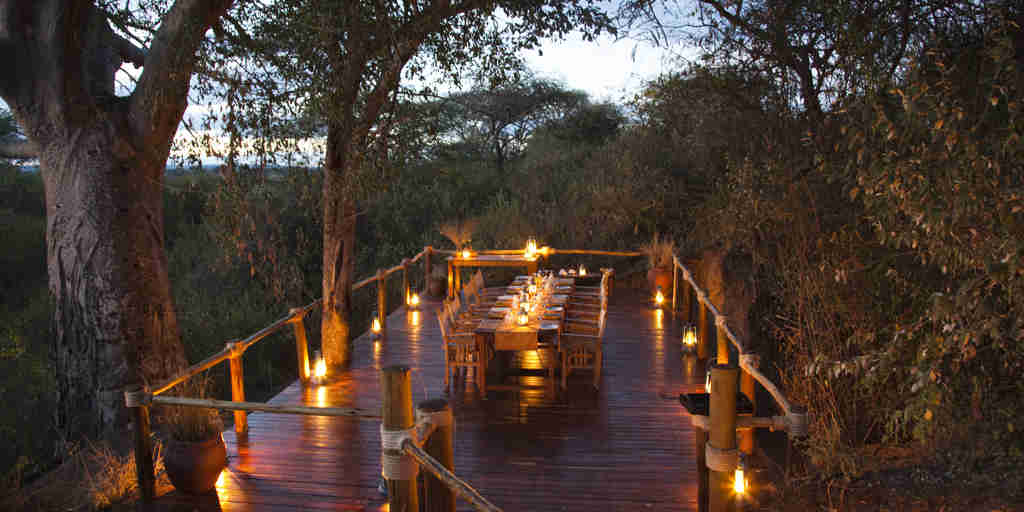 Olivers Camp Dining Terrace under baobab