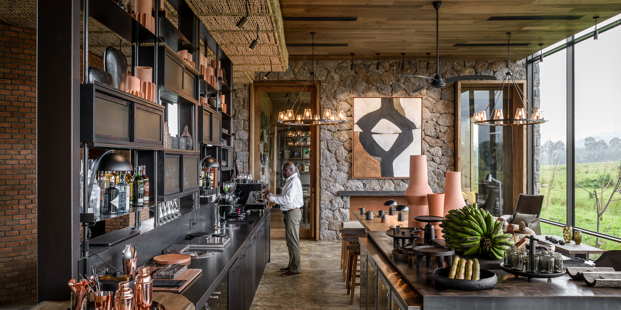 Singita Kwitonda Lodge Bar rwanda yellow zebra safaris