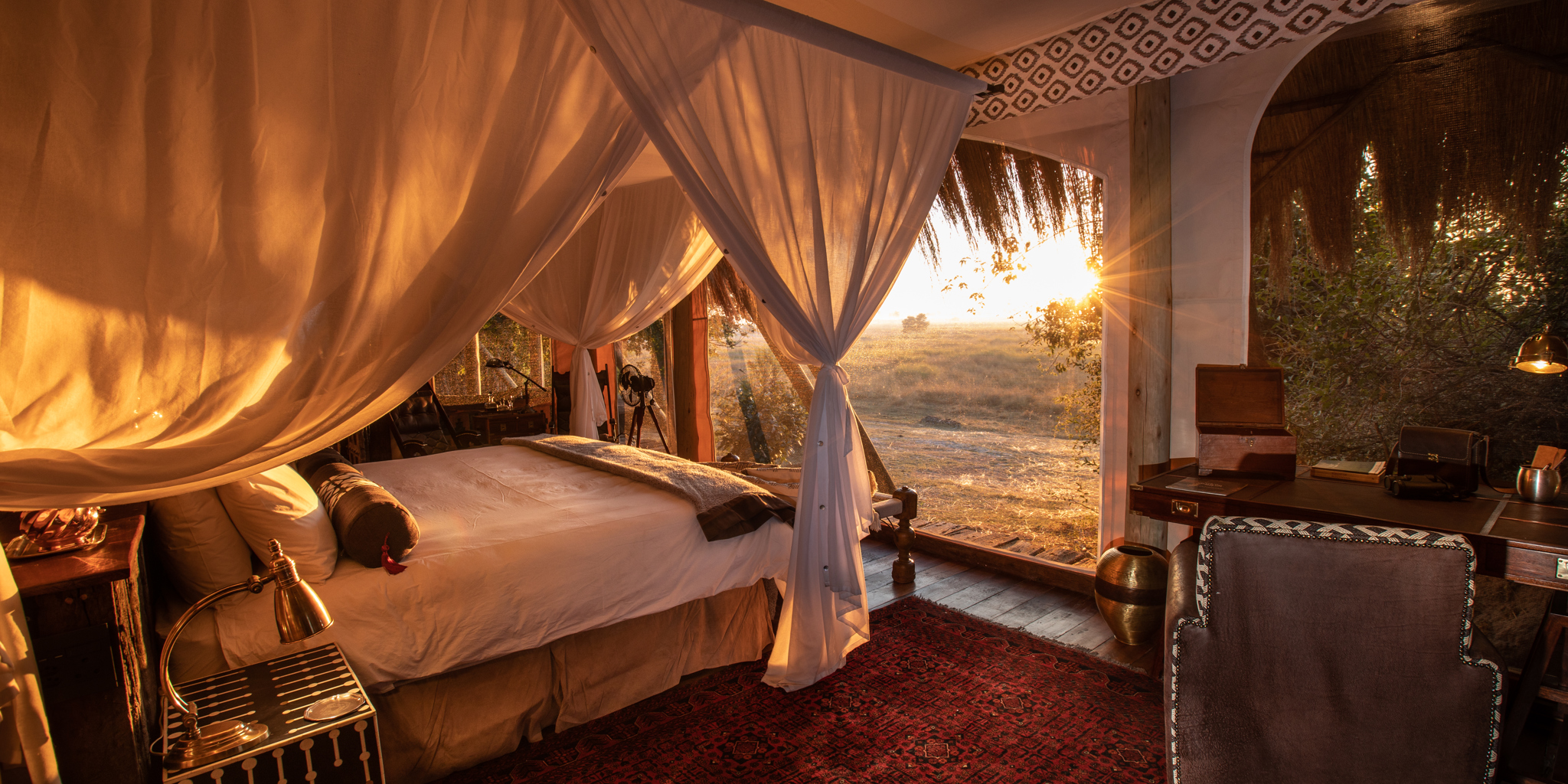 selinda camp botswana yellow zebra safaris bedroom sun rise
