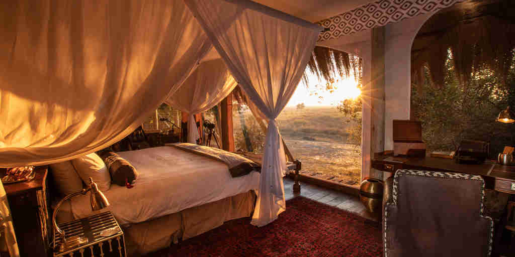 selinda camp botswana yellow zebra safaris bedroom sun rise