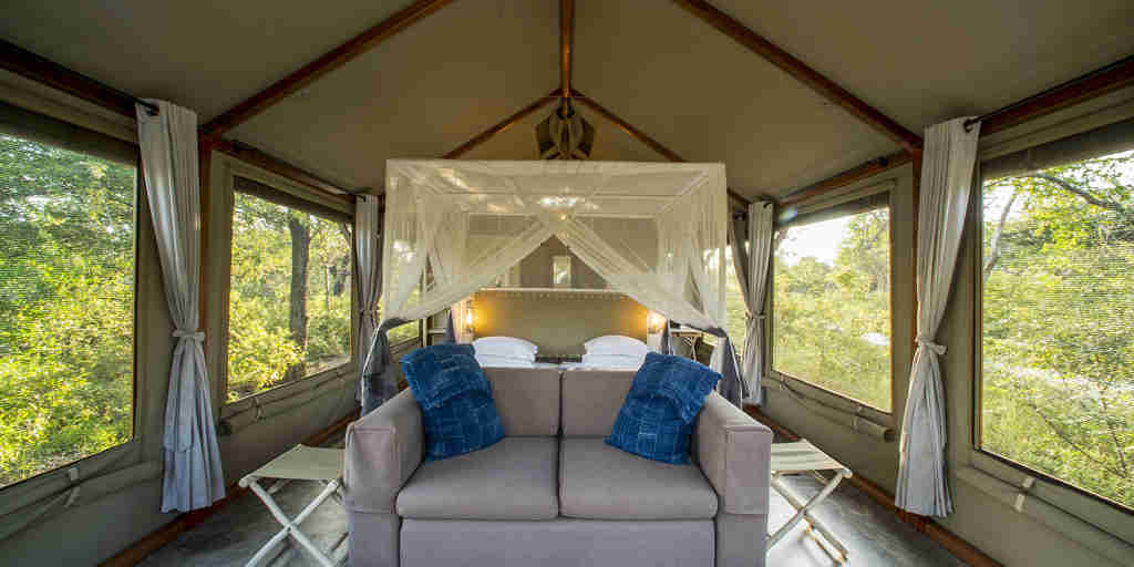 bedroom tent mushara bush lodge namibia yellow zebra safaris