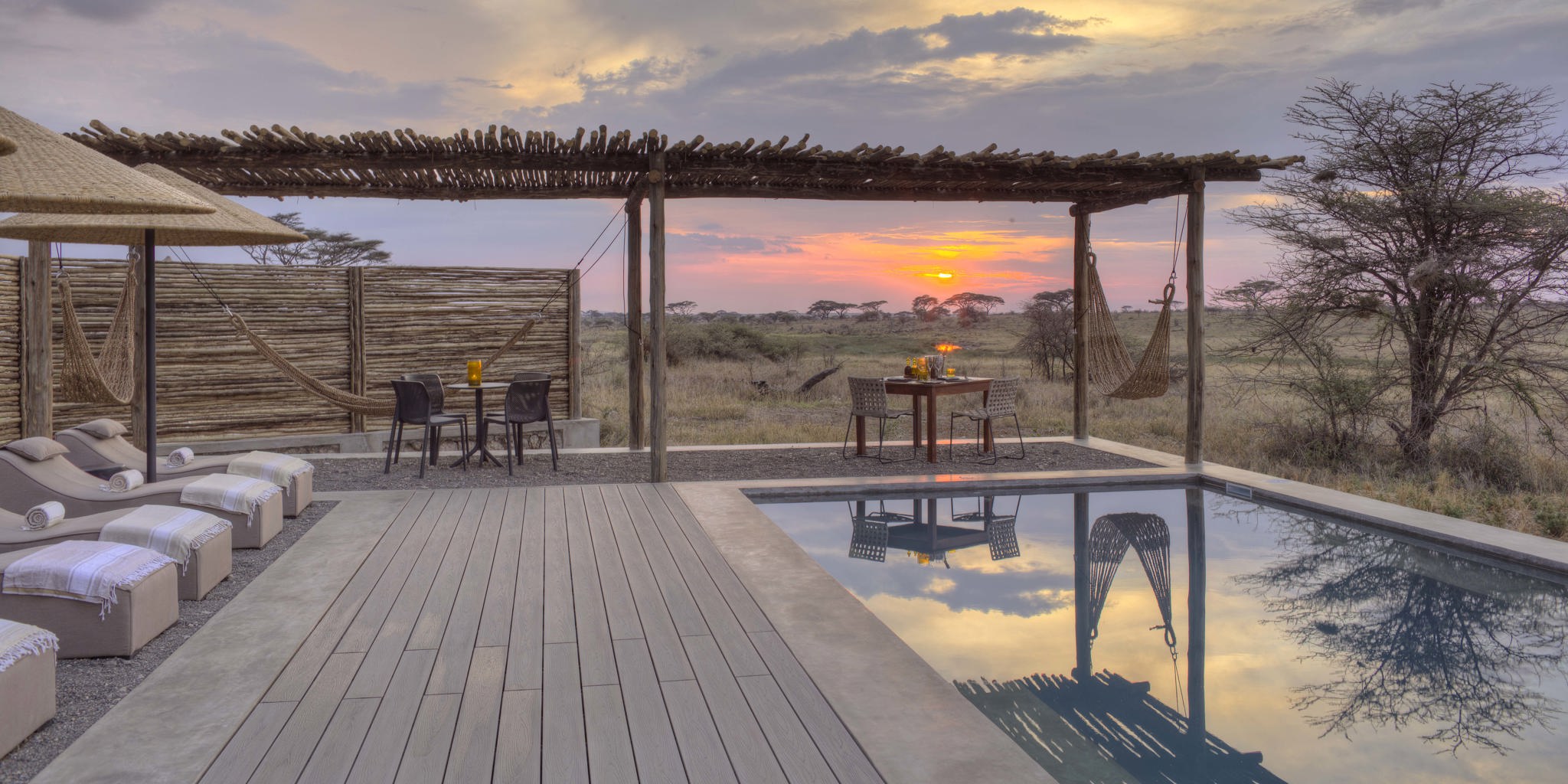 pool private dining area namiri plains tanzania yellow zebra safaris