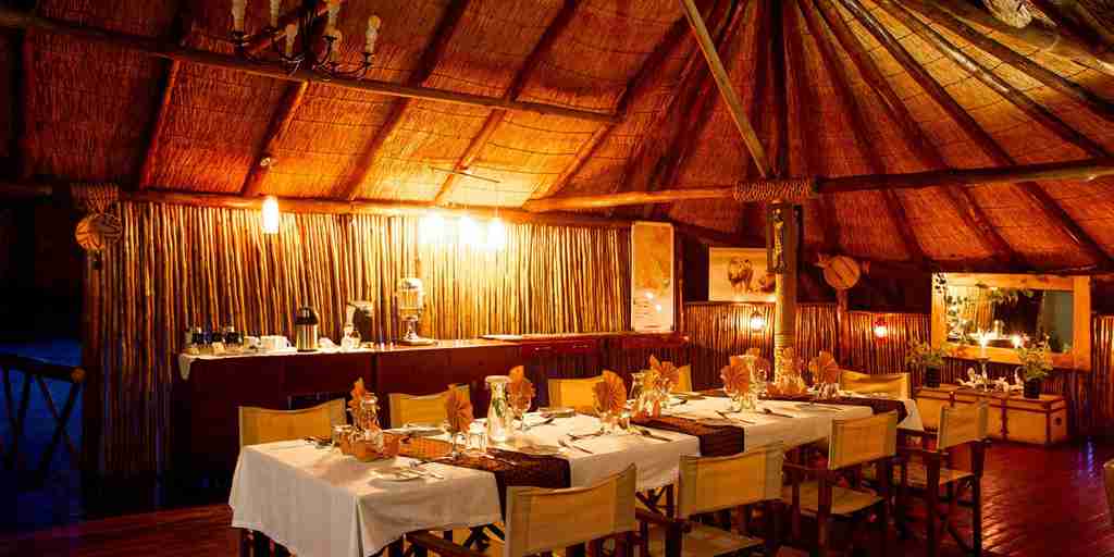 camp savuti indoor dining botswana yellow zebra safaris