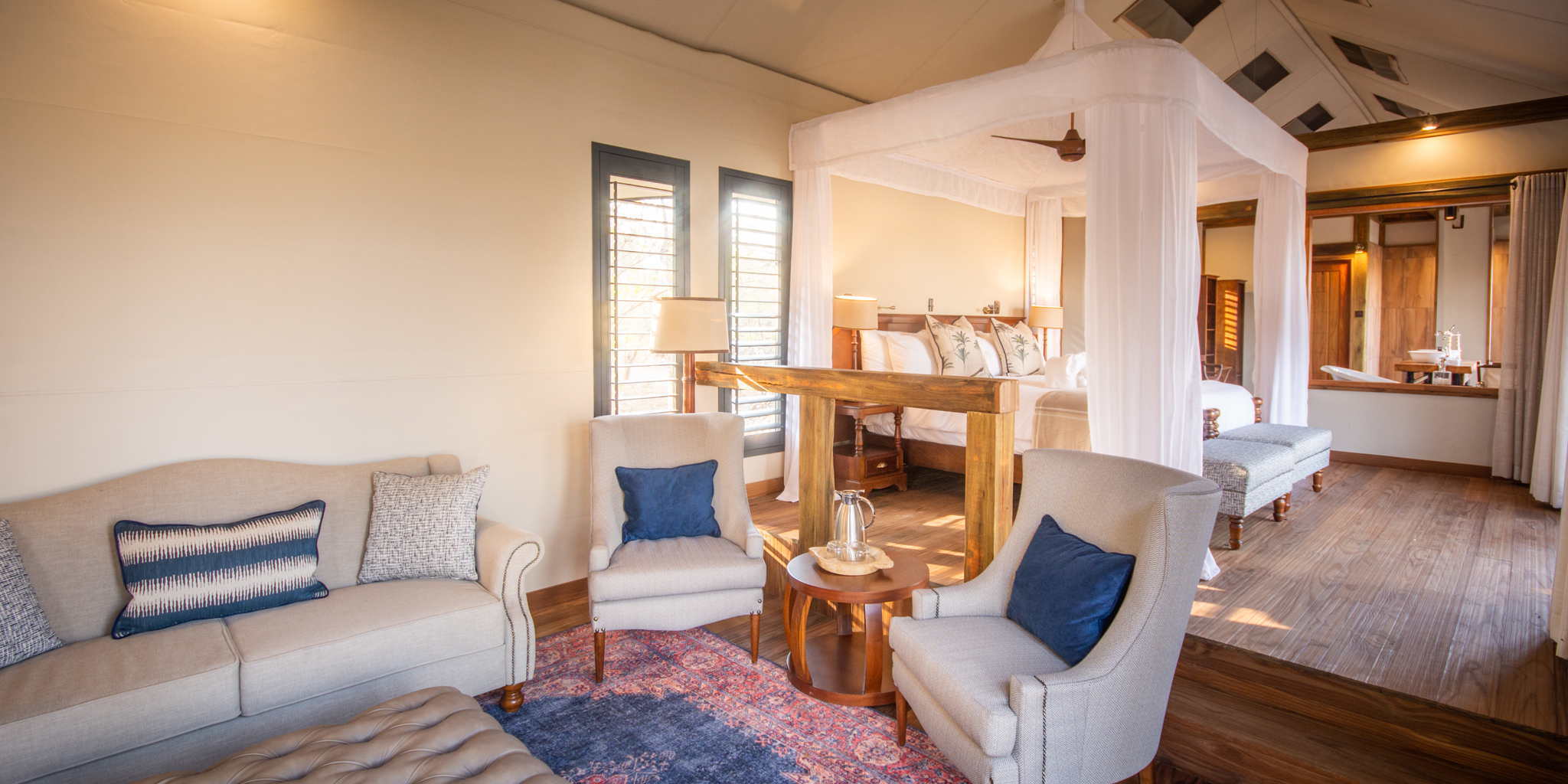 kwara camp lounge area botswana yellow zebra safaris