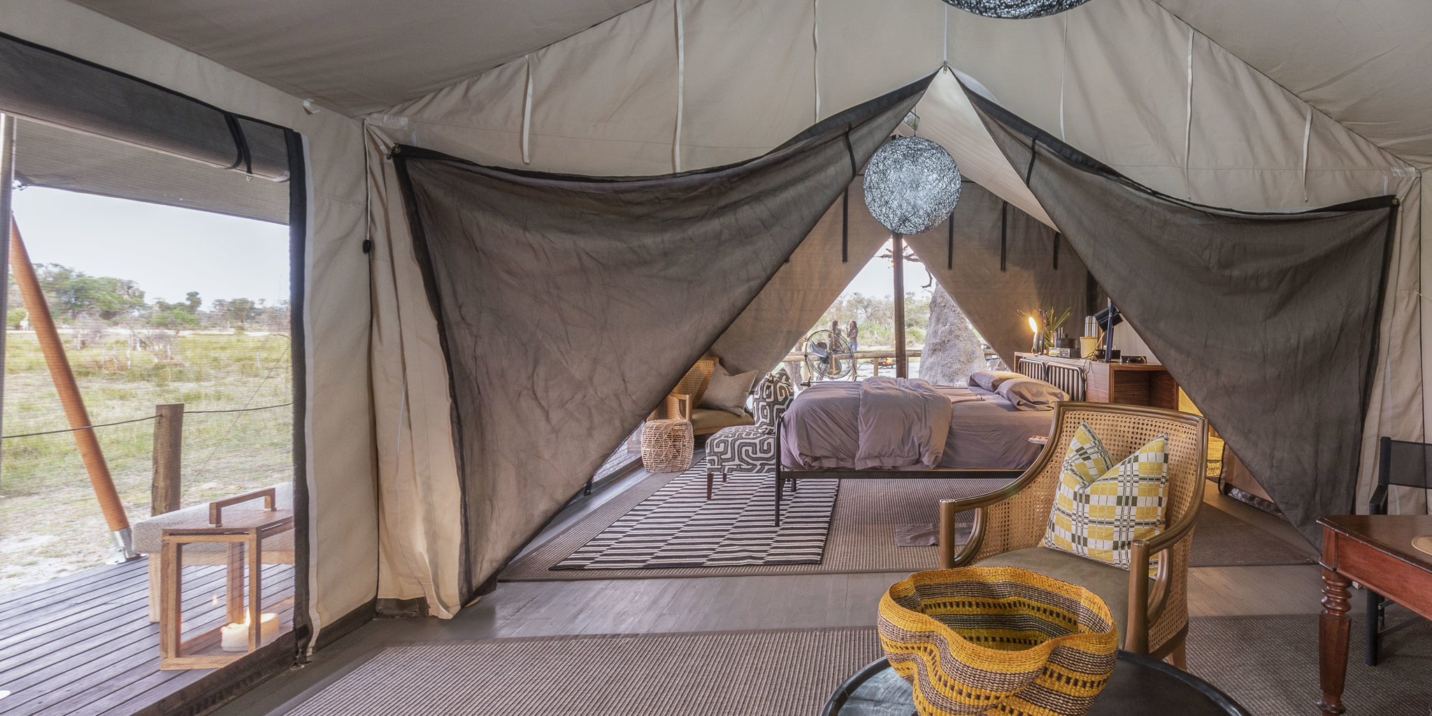 Gomoti private bedroom view botswana yellow zebra safaris