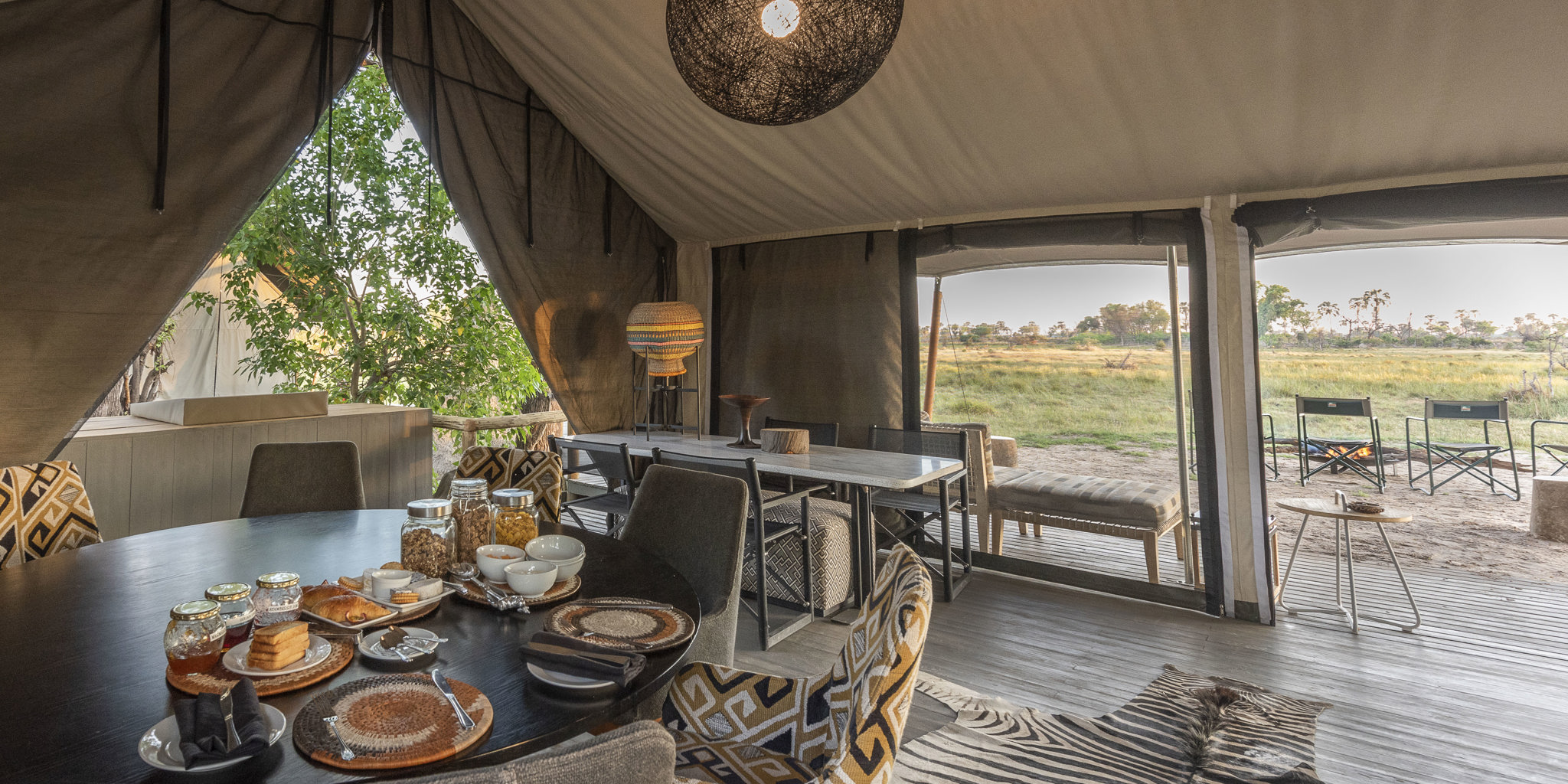 Gomoti private breakfast botswana yellow zebra safaris