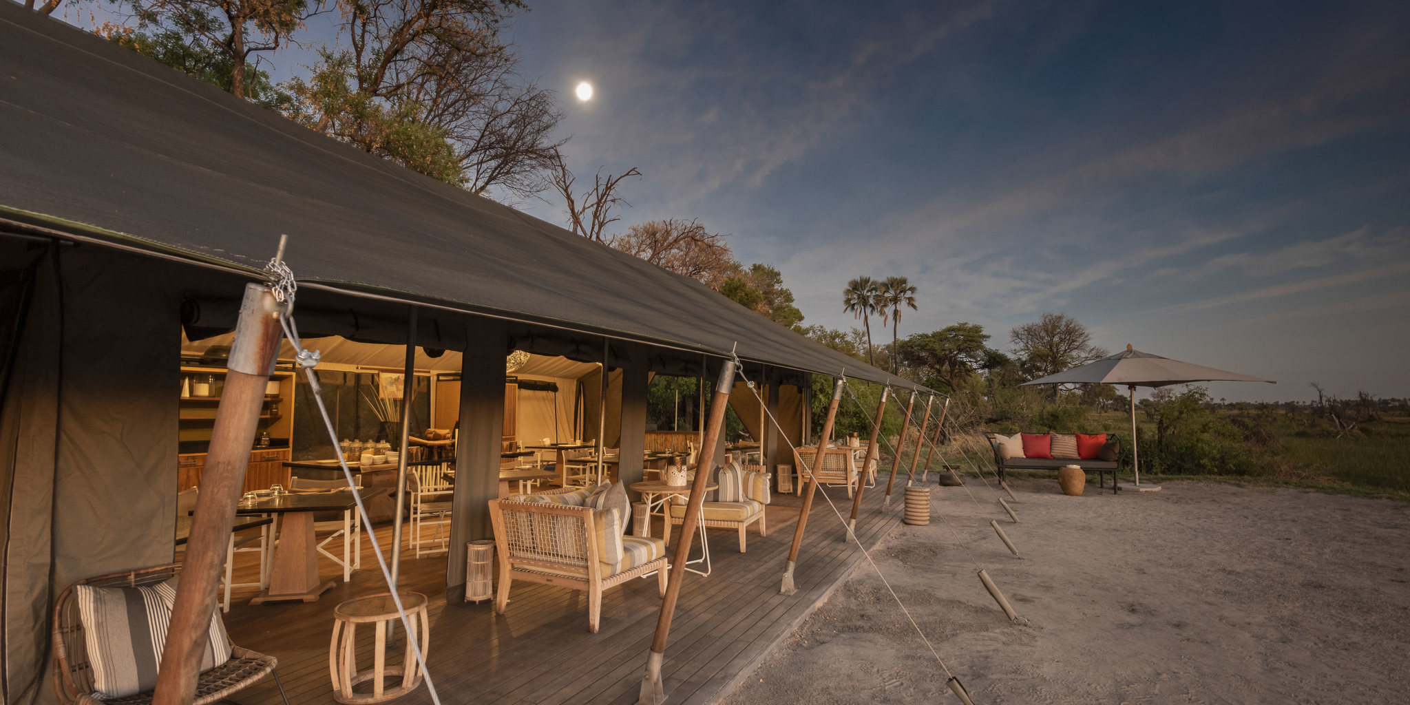 Gomoti private outside night botswana yellow zebra safaris