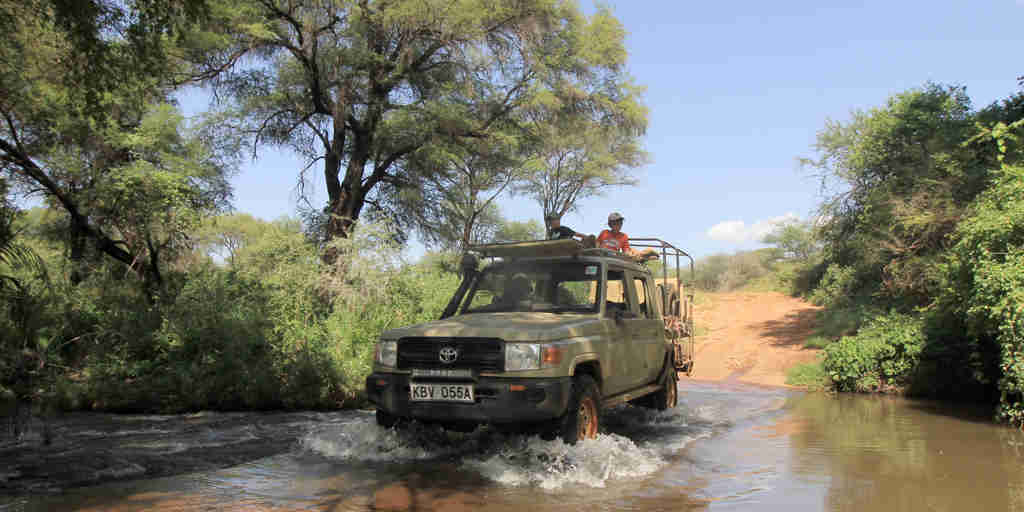 meru wilderness camp kenya river crossing yellow zebra safaris