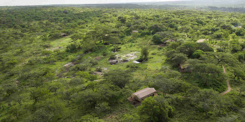 mwiba tented camp tanzania ariel view yellow zebra safaris