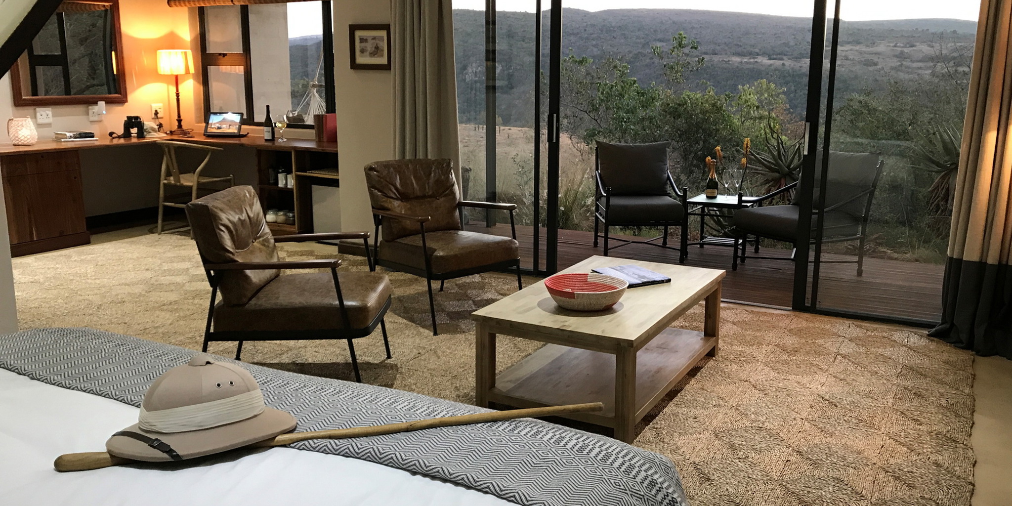 fugitives drift lodge bedroom view south africa yellow zebra safaris