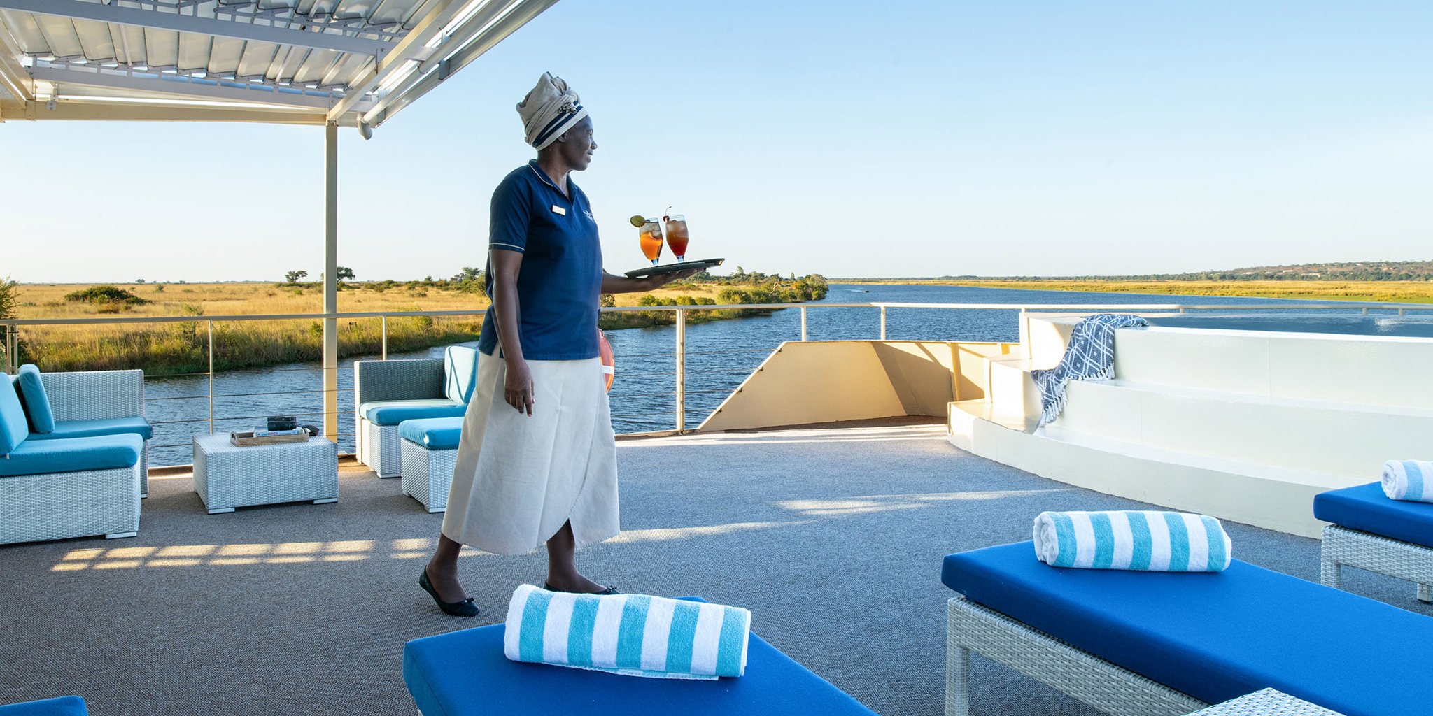 Zambezi queen front deck botswana yellow zebra safaris