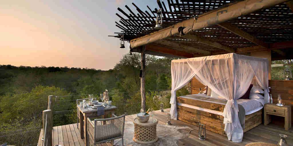 lion sands ivory lodge outside bed south africa yellow zebra safaris