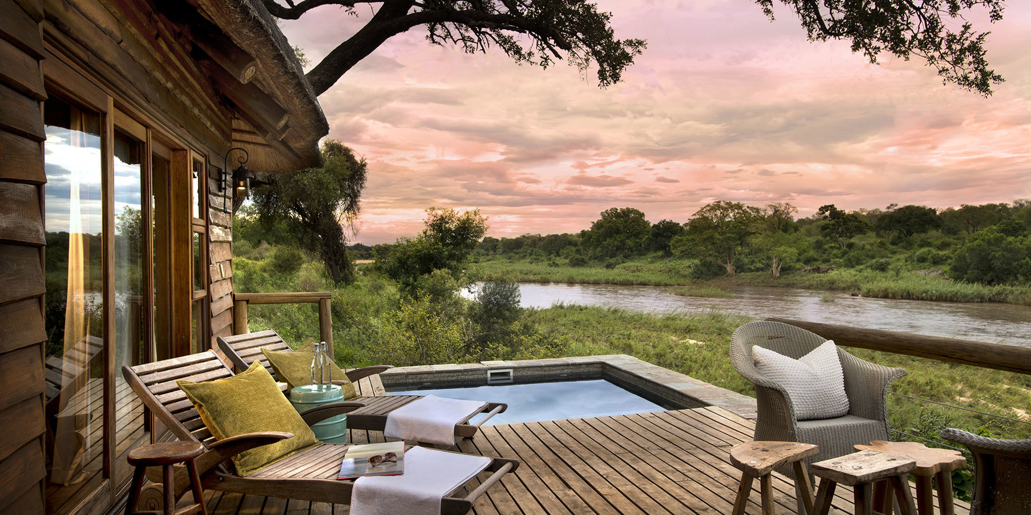 lion sands narina lodge pool decking south africa yellow zebra safaris