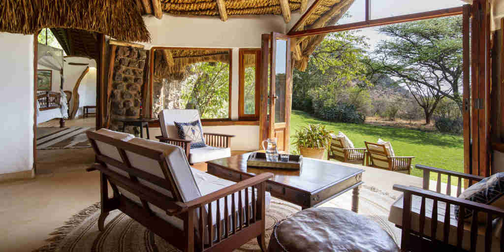 lewa wilderness lounge area kenya yellow zebra safaris