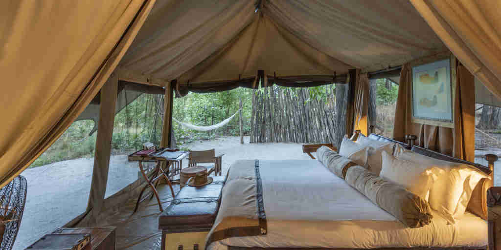 selinda explorers camp bedroom botswana yellow zebra safaris