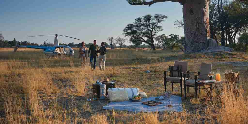 belmond eagle bush picnic exterior view botswana yellow zebra safaris