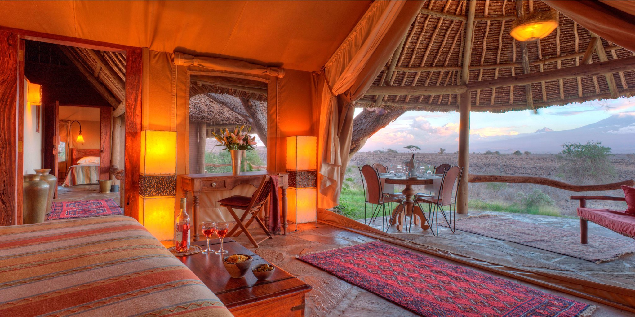 tortilis camp bedroom deck kenya yellow zebra safaris