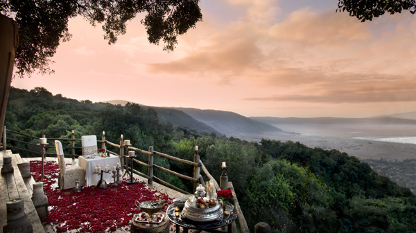 ngorongoro crater lodge private dining decking tanzania yellow zebra safaris
